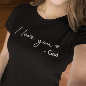 Majica "I love you - God", črna, kratki rokavi, ženska